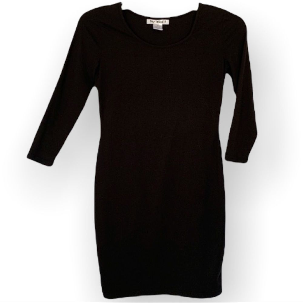 Say What? Black 3/4 Sleeve BodyCon Dress M (K-021)